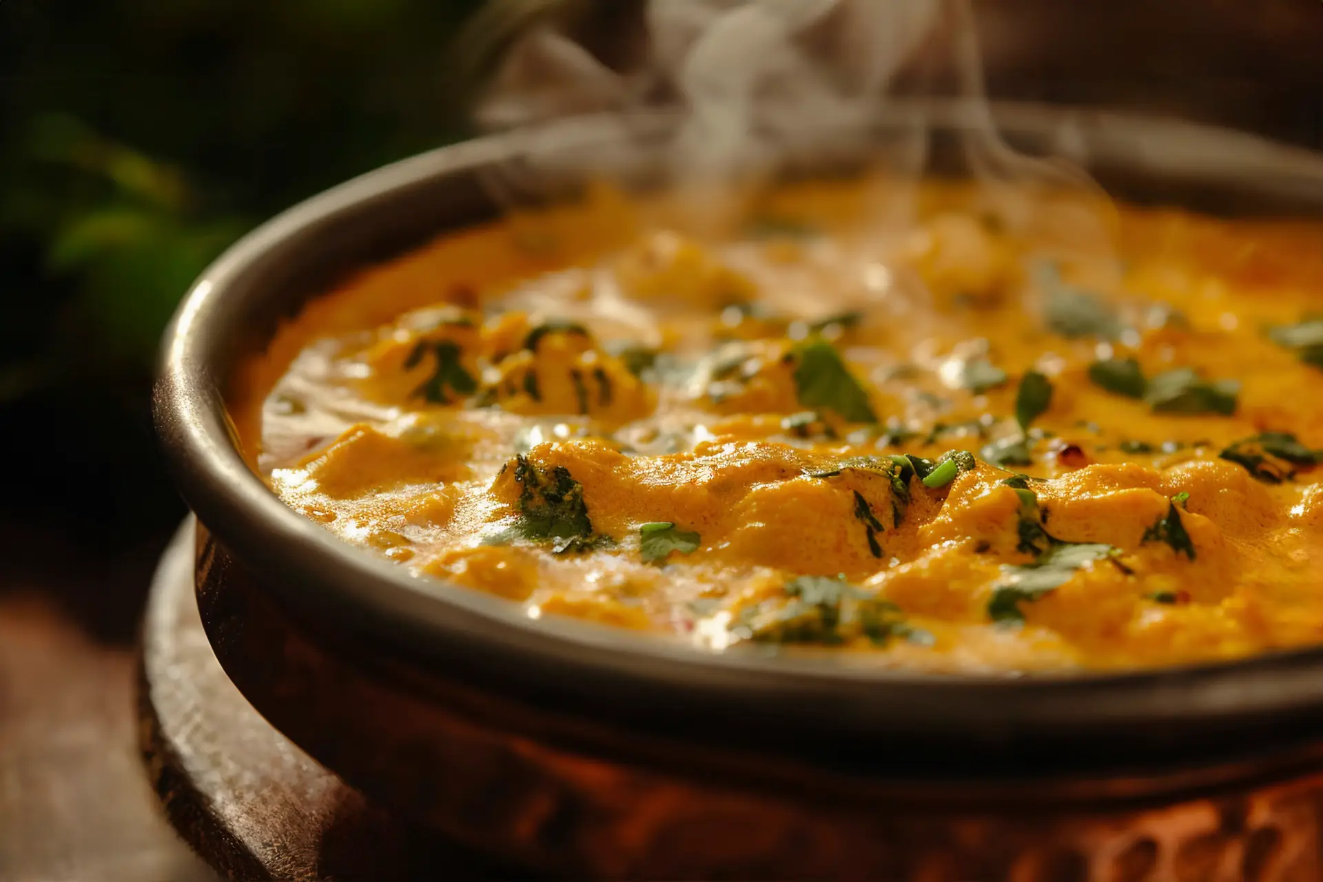 Creamy Indian curry garnished with fresh cilantro
