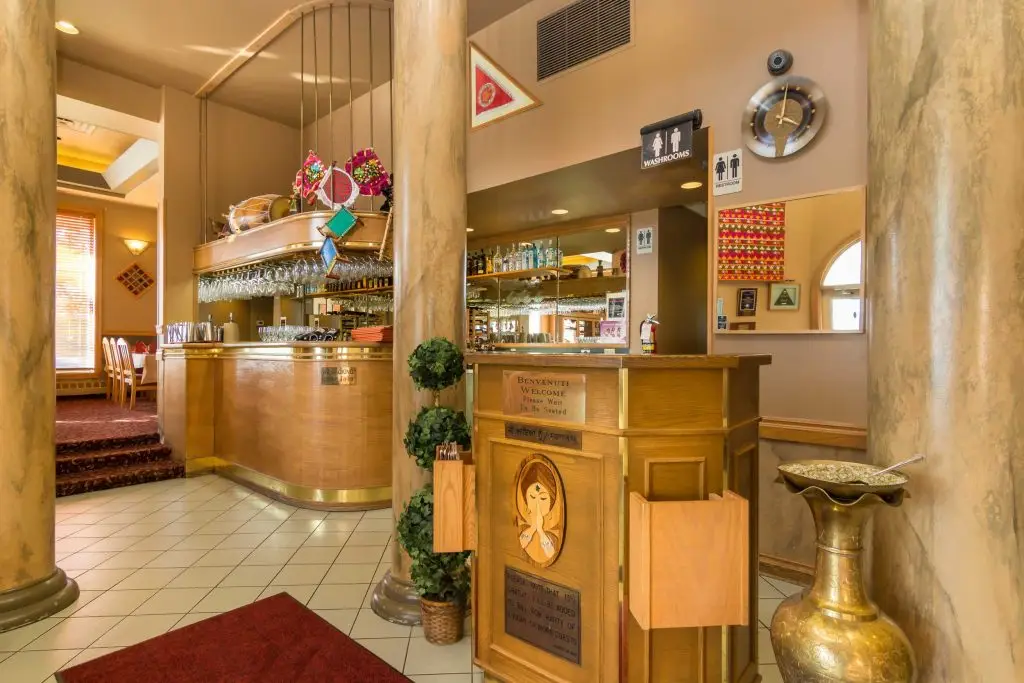 Reception desk and bar inside Namskar Indian restaurant